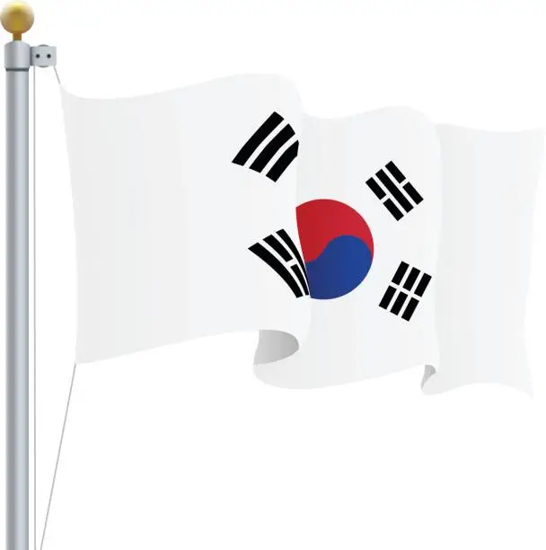 Vector illustration of Waving South Corea Flag Isolated On A White Background. Vector Illustration