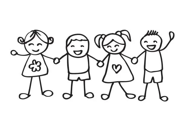 Vector illustration of Little kids holding hands