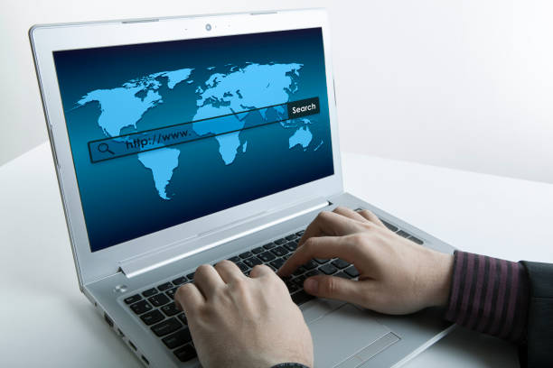 istock human fingers on the Tablet PC with network search 847236682