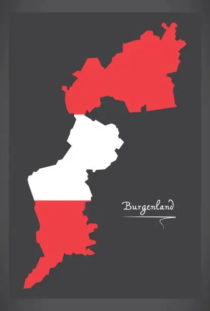 Vector illustration of Burgenland map of Austria with Austrian national flag illustration