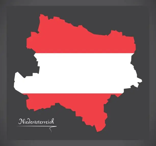 Vector illustration of Niederoesterreich map of Austria with Austrian national flag illustration