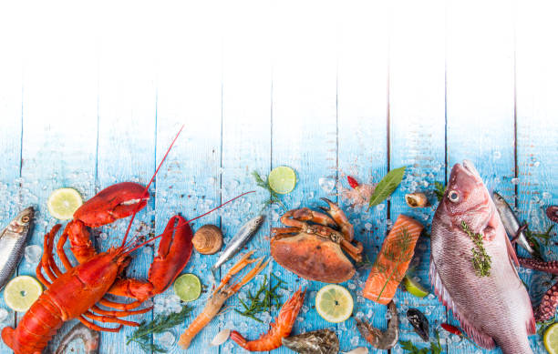 istock Fresh tasty seafood served on old wooden table 847253730