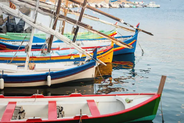 Colorful "llauts" at the mediterranean port of Collioure, near Perpignan.