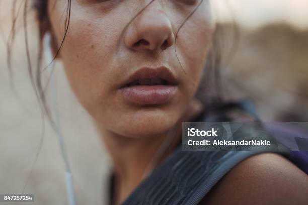 Gritty Woman Stock Photo - Download Image Now - Running, Sweat, Hiking