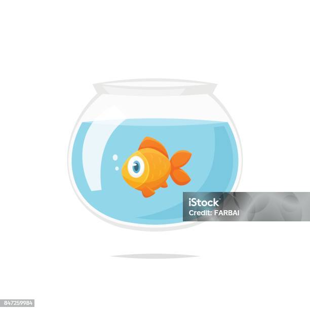 Cartoon Goldfish In Fishbowl Vector Stock Illustration - Download Image Now - Fishbowl, Goldfish, Fish