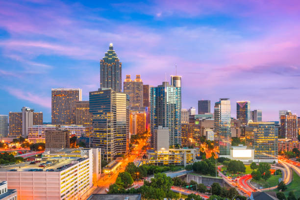 Atlanta Georgia Skyline Atlanta, Georgia, USA downtown city skyline. atlanta skyline stock pictures, royalty-free photos & images