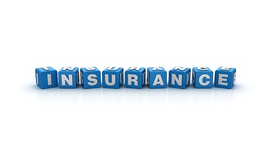 Insurance Buzzword Cubes - White Background - 3D Rendering