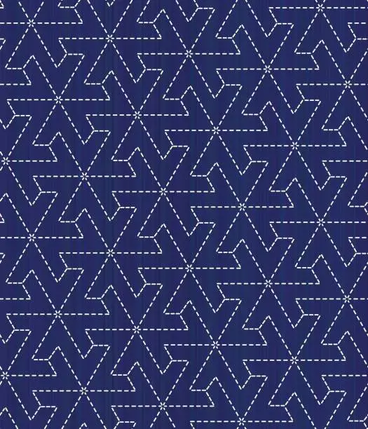 Vector illustration of Sashiko motif. Stylized flowers. Seamless pattern.