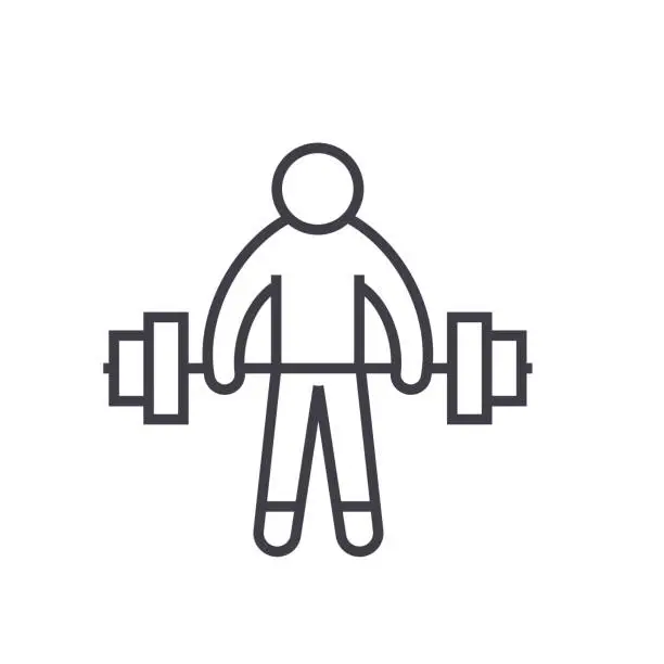 Vector illustration of Strong athlete, lifting weights flat line illustration, concept vector isolated icon on white background