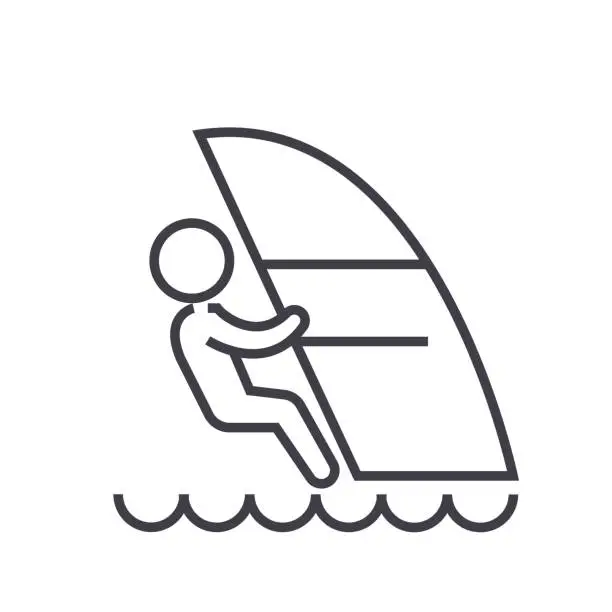 Vector illustration of Windsurfing flat line illustration, concept vector isolated icon on white background