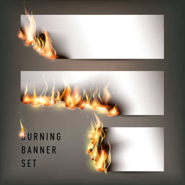 Hot fire banners set with orange flames for your design vector art illustration