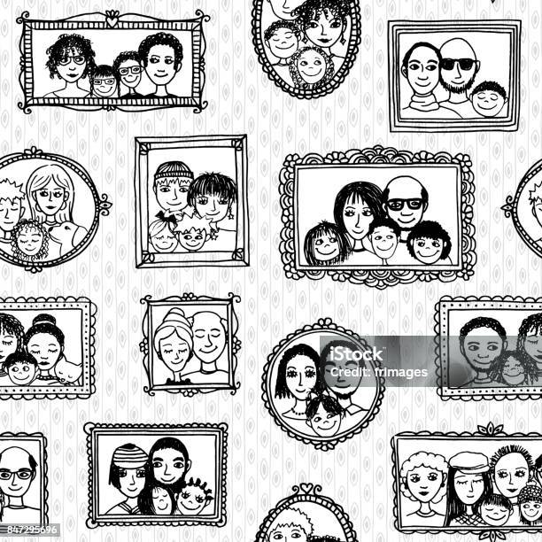 Seamless Pattern Of Family Portraits Stock Illustration - Download Image Now - Family, Doodle, Pattern