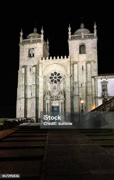 Night Shot Of Portos Cathedral In Porto Portugal Stock Photo - Download Image Now - Architecture, Baroque Style, Building Exterior