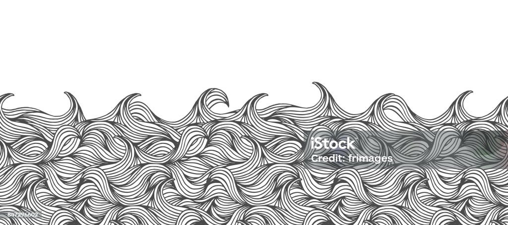 Seamless banner with hand drawn waves Seamless banner with hand drawn waves in black and white, can be tiled horizontally Wave - Water stock vector