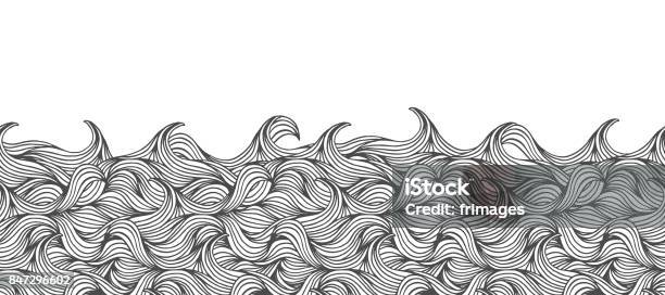 Seamless Banner With Hand Drawn Waves Stock Illustration - Download Image Now - Wave - Water, Sea, Black And White