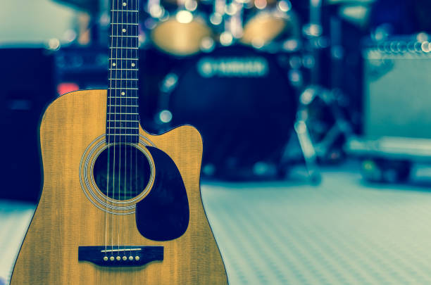 istock Guitar on music band background, musical concept 847296770