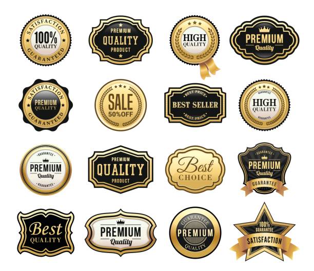 Gold Badges Set Vector illustration of the gold badges. title tag stock illustrations