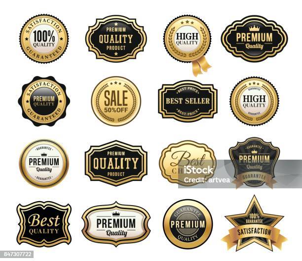 Gold Badges Set Stock Illustration - Download Image Now - Seal - Stamp, Icon Symbol, Luxury