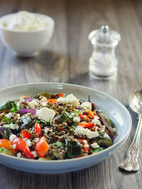 istock Lentil and roasted vegetable salad with feta cheese 847308520