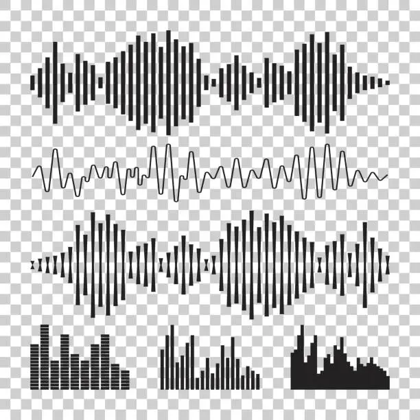 Vector illustration of Vector sound waveforms icon. Sound waves and musical pulse vector illustration on isolated background.