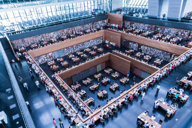 insidan av nationalbiblioteket i kina, beijing, kina - school bench above bildbanksfoton och bilder