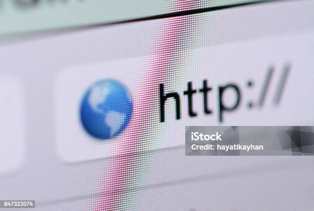Macro Shot Of Computer Screen With Http Address Bar And Web Browser Stock Photo - Download Image Now