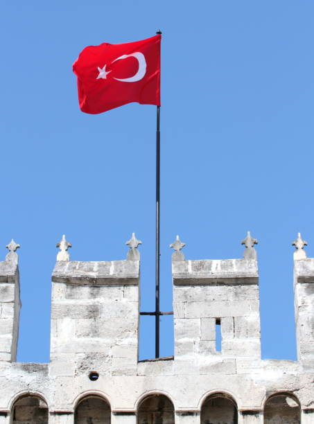 istock Waving Turkish flag on Topkapi Palace wall in istanbul 847322256