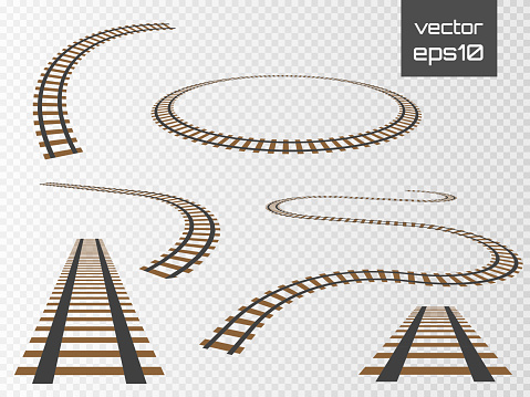 Isolated vector rails set. Railways on white background. Railroad tracks.