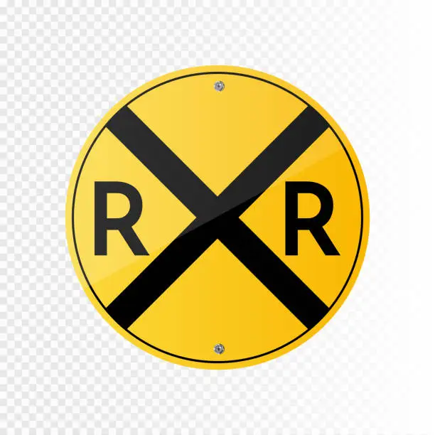 Vector illustration of Railroad vector crossing traffic sign isolated on transparent background