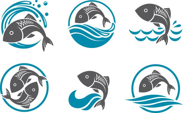 illustrations, cliparts, dessins animés et icônes de jeu d’icônes de poissons - natural pool fish sea water