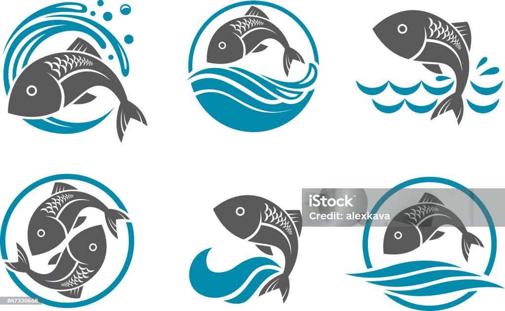 set di icone fish - arte vettoriale royalty-free di Pesce