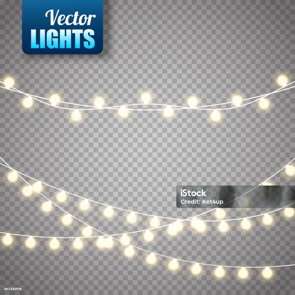 Luces de Navidad aisladas en fondo transparente. Guirnalda que brilla intensamente de Navidad Vector - arte vectorial de Navidad libre de derechos