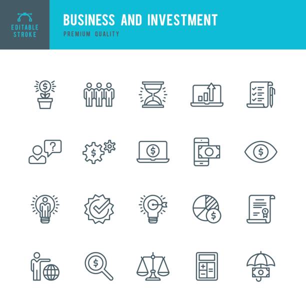 Business and Investment  - Thin Line Icon Set Set of Business and Investment thin line vector icons. balance icons stock illustrations