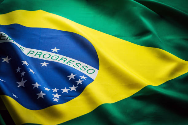 Close up studio shot of real Brazilian flag stock photo