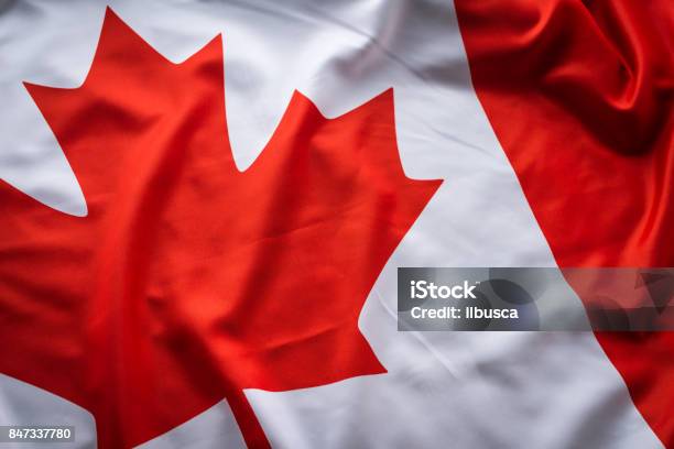 Close Up Studio Shot Of Real Canadian Flag Stock Photo - Download Image Now - Canadian Flag, Canada, Flag