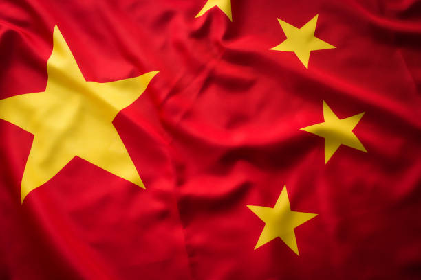 Close up studio shot of real Chinese flag
