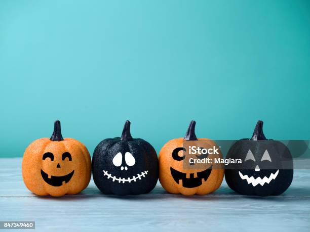 Halloween Glitter Pumpkin Jack O Lantern Decor Stock Photo - Download Image Now - Halloween, Jack O' Lantern, Cute