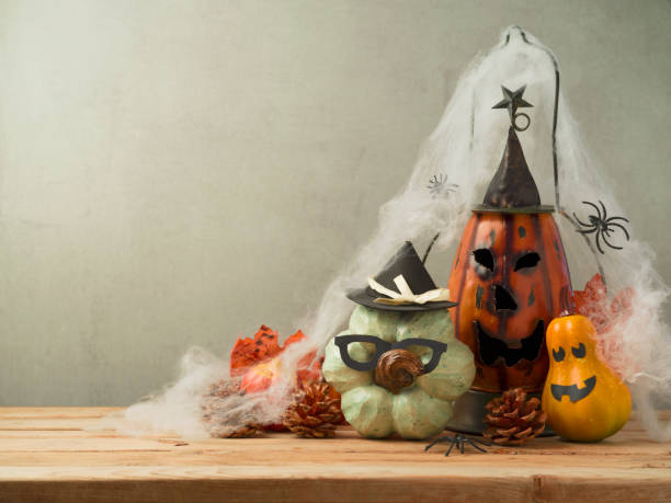 istock Halloween background with hipster pumpkin 847349494