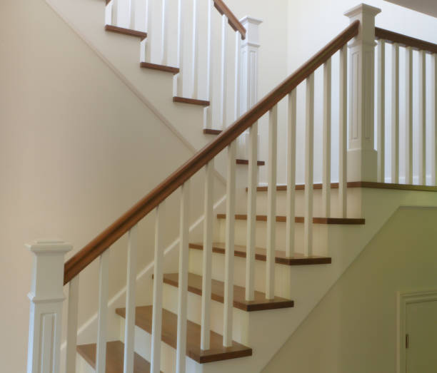 istock white staircase interior modern stair hardwood and painted style 847357296