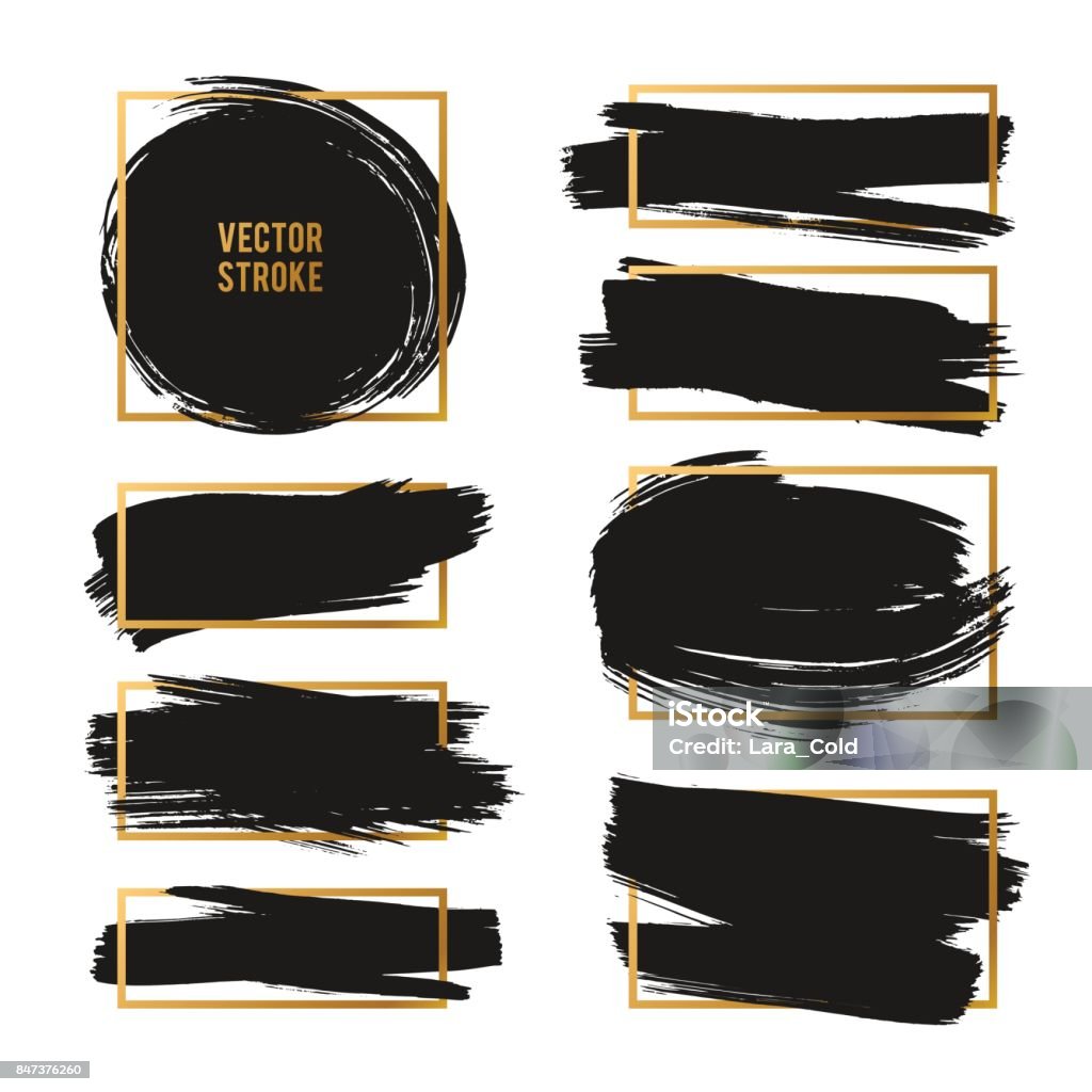 Vector Strokes. Abstract Backhground Set. Black and gold ink paints. Vector Strokes. Abstract Backhground Set. Black and gold ink paints Dirty stock vector