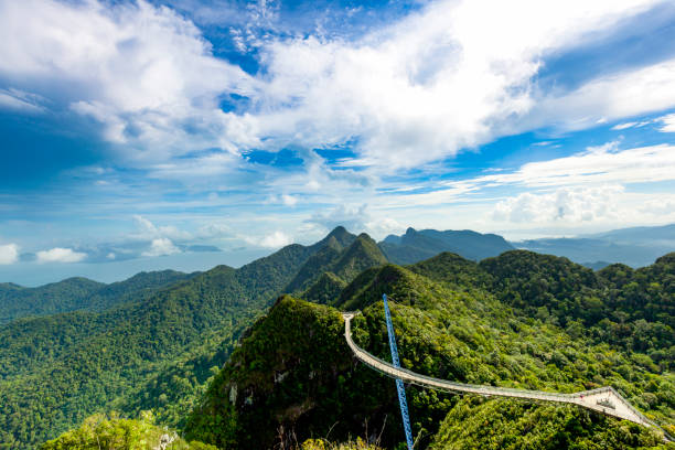 風光明媚なビュー ランカウィ スカイ ブリッジ、lankawi 島、マレーシア - tropical rainforest elevated walkway pulau langkawi malaysia ストックフォトと画像