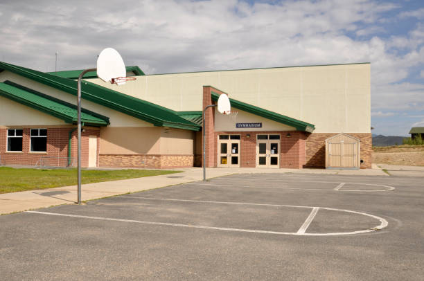 gym entrance for a modern school building stock photo