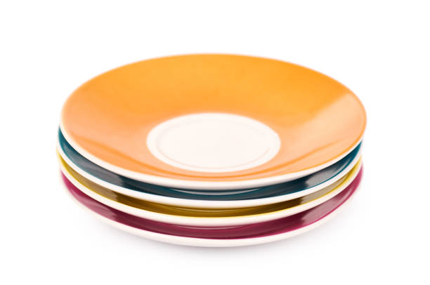color ceramic plates isolated on white background