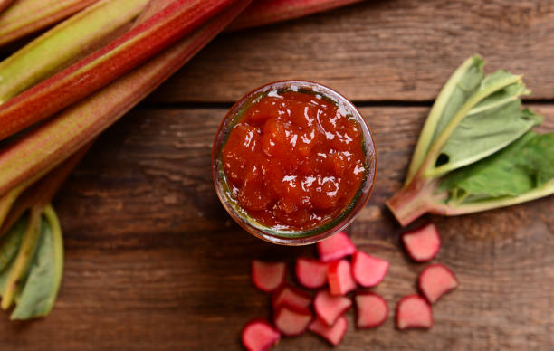 Rhubarb jam Rhubarb jam compote stock pictures, royalty-free photos & images