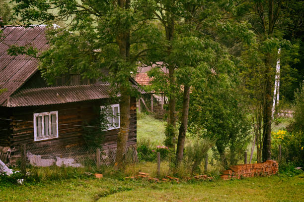 istock a small old wooden barn in a mountain village. 847407488
