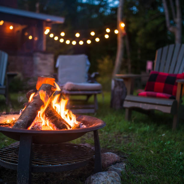 istock Late evening campfire at a beatiful canadian chalet 847412598
