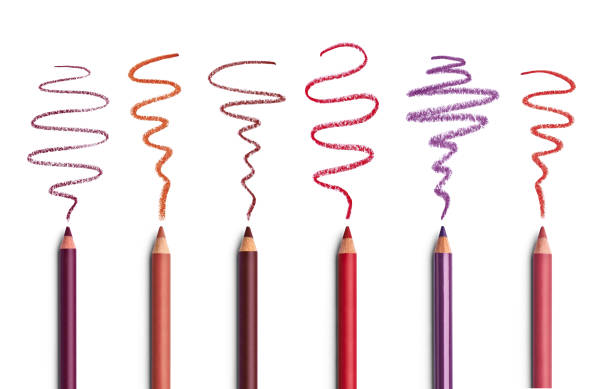 lápiz dibujo ilustración arte maquillaje cosméticos de belleza - makeup pencils fotografías e imágenes de stock