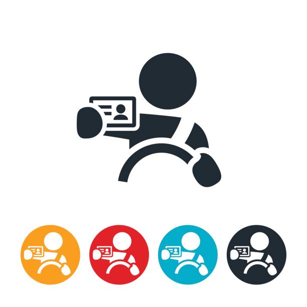 New Driver Icon An icon of a driver behind the wheel and showing off his driver's license. The icon can represent a teen driver that just received their license. pics of a bewitched stock illustrations