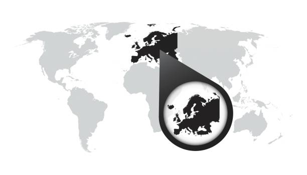 World map with zoom on Europe. Map in loupe. Vector illustration in flat style vector art illustration