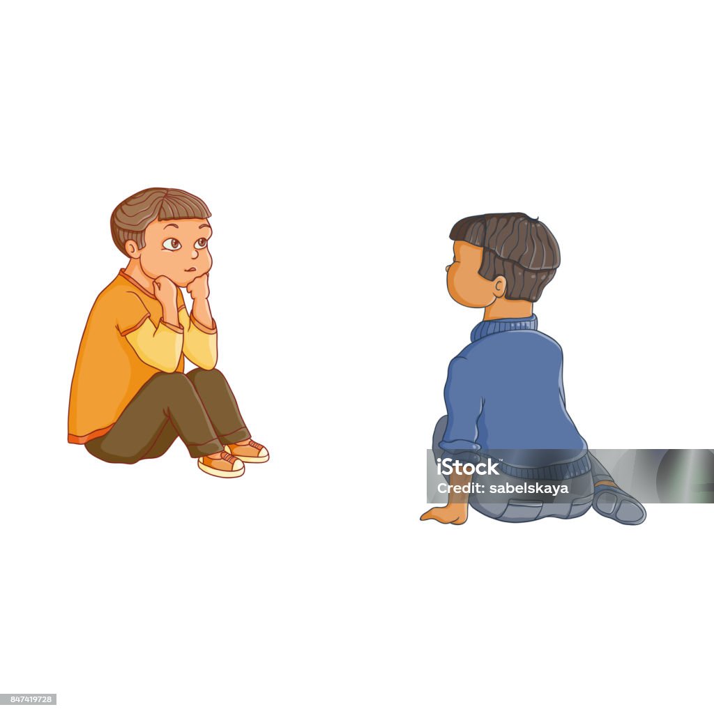 Vector Cartoon Boys Sitting Listening Attentively Stock Illustration -  Download Image Now - Alphabet, Baby - Human Age, Back - iStock